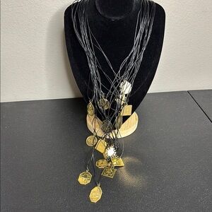 Statement Elegant Black Gold Multi-Strand Charm Necklace